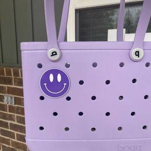 Happy Face Bogg Bag charm Purple and White, Bogg Bag Accessories, Bogg Bag Charm